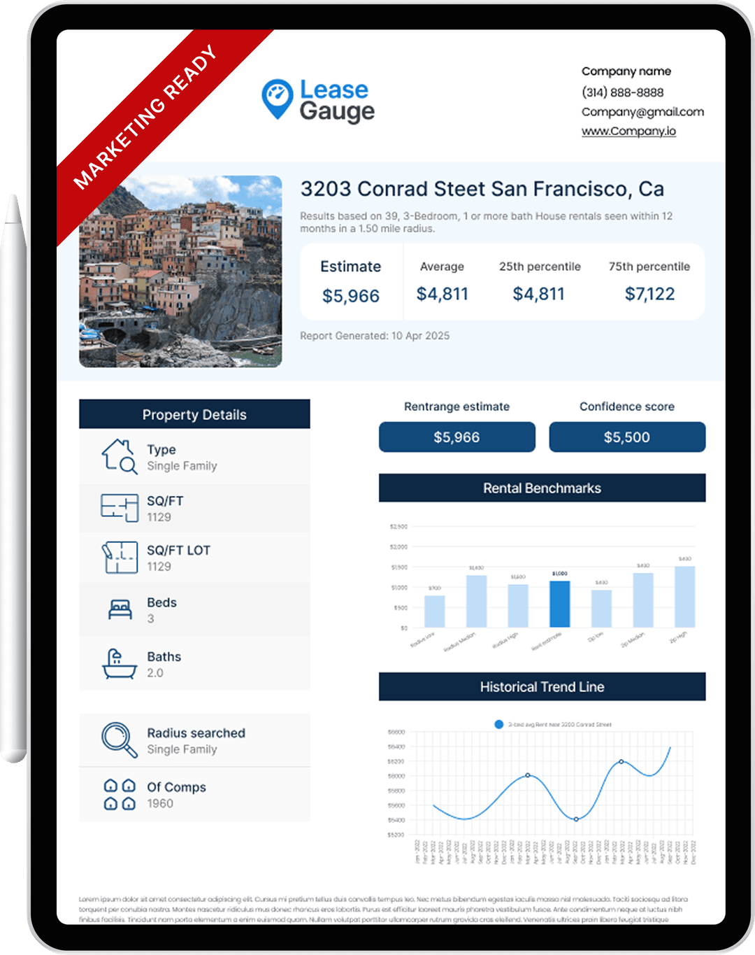 A branded rent estimate report generated by Rentest